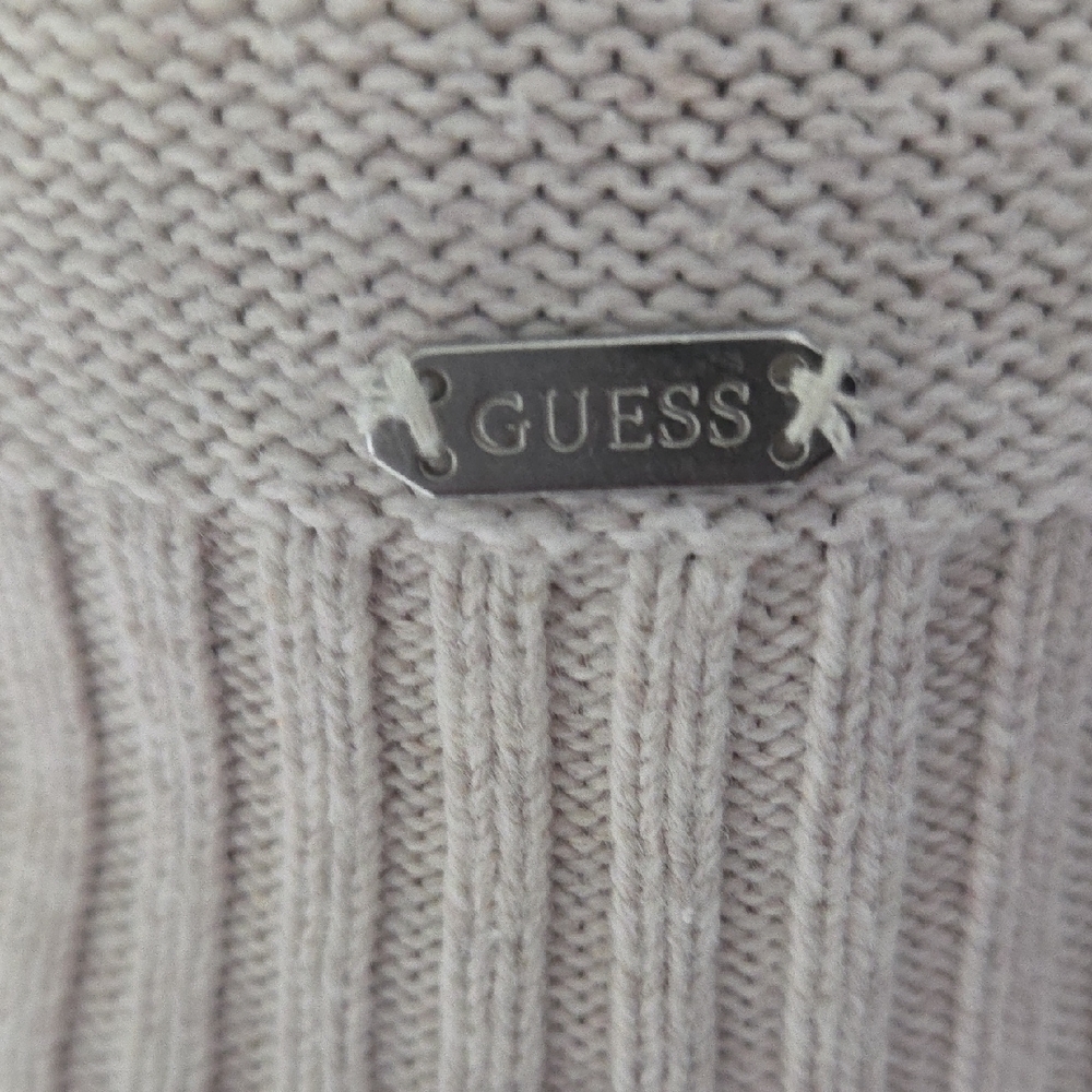 Guess Cream Crew Neck Knit Batwing Cap Sleeve Light Sweater w Back Cinching Tie - Picture 2 of 9